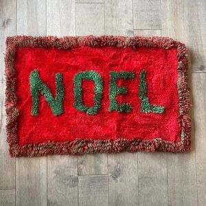 Holiday Latch Hook Shag Rug NOEL Red Green 21” 31” Festive Vintage Handmade